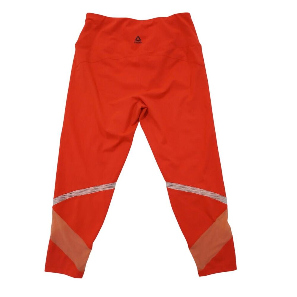Rare Reebok Core Leggings Size L NEON PINK ORANGE Coral Mesh Cutout Run Yoga